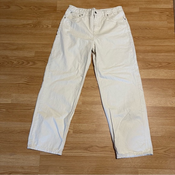 Zara Denim - Zara high rise wide straight leg cream white 100% cotton jeans size 14